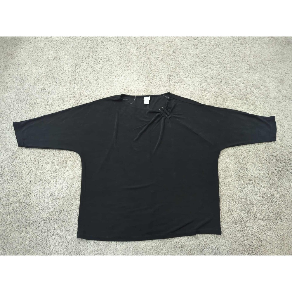 Chico's Travelers Top‎ Womens 2 PLUS Black Kimono Sleeve Hardware Detail